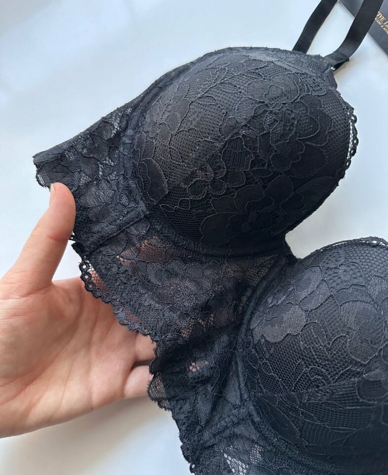 Siyah Dantelli Balenli Kaplı Korse Günlük Kullanım Dolgusuz Sütyen 90B