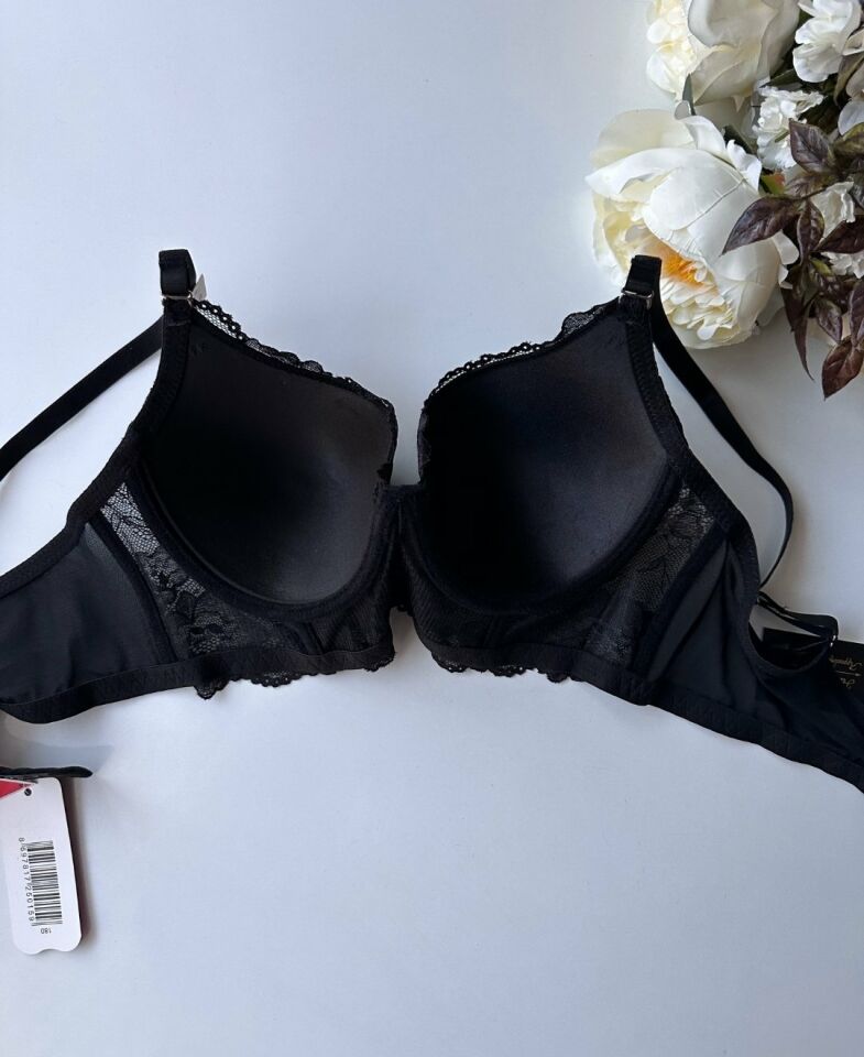 Siyah Dantelli Balenli Kaplı Korse Günlük Kullanım Dolgusuz Sütyen 90B