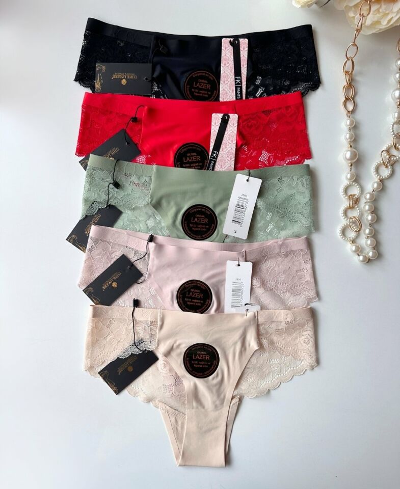 Orijinal Lazer Kesim Üstün Kalite Spandex Invisible Dikişsiz Dantelli Slip/Tanga - 2800 Bej - S
