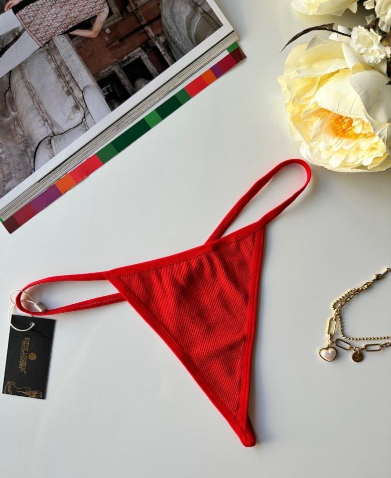 Lenora Kadın Fitilli %97 Pamuklu Günlük Kullanım Kaliteli String Kırmızı - L