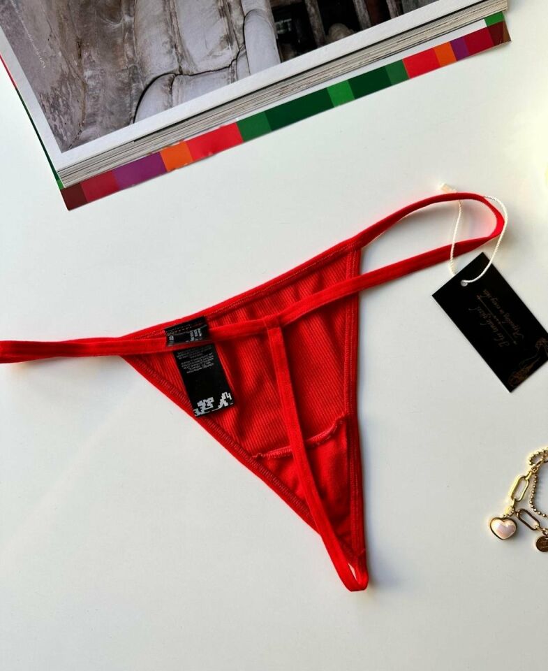 Lenora Kadın Fitilli %97 Pamuklu Günlük Kullanım Kaliteli String Kırmızı - L