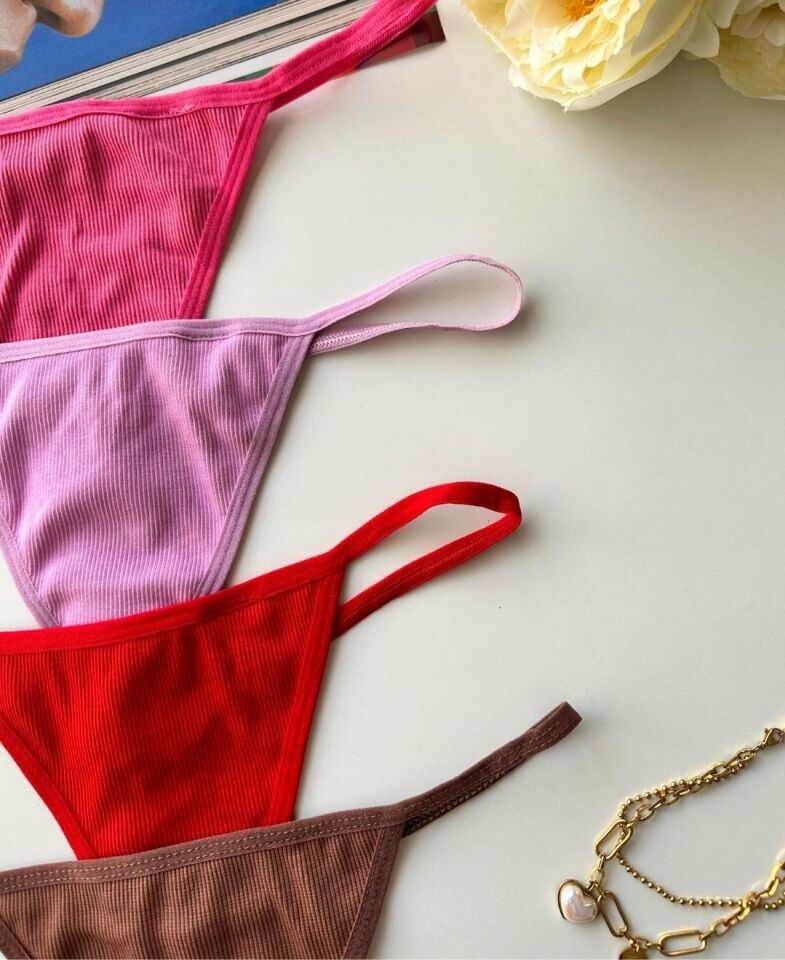 Lenora Kadın Fitilli %97 Pamuklu Günlük Kullanım Kaliteli String Kırmızı - L