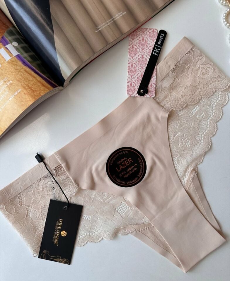 Orijinal Lazer Kesim Üstün Kalite Spandex Invisible Dikişsiz Dantelli Slip/Tanga - 2800 Bej - M