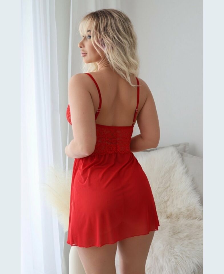 Beleng Kadın Dantel ve Tül Detaylı Yanları Yırtmaçlı Fantezi Gecelik/Babydoll -6066/6065 Siyah - L/XL