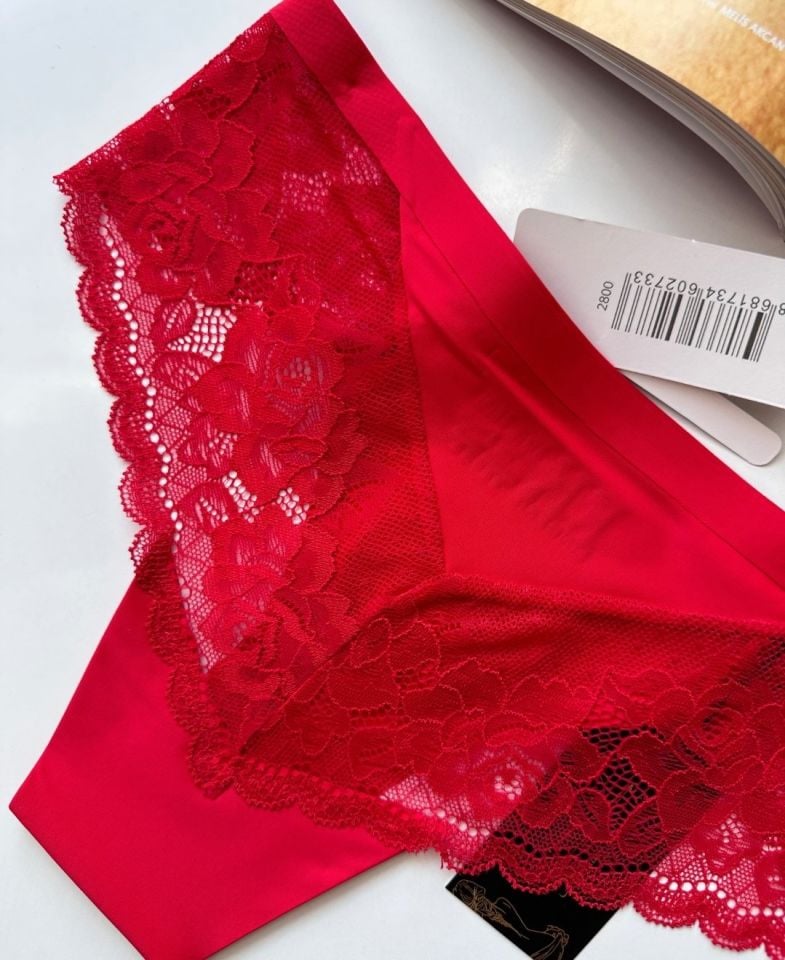 Orijinal Lazer Kesim Üstün Kalite Spandex Invisible Dikişsiz Dantelli Slip/Tanga - 2800 Kırmızı - M