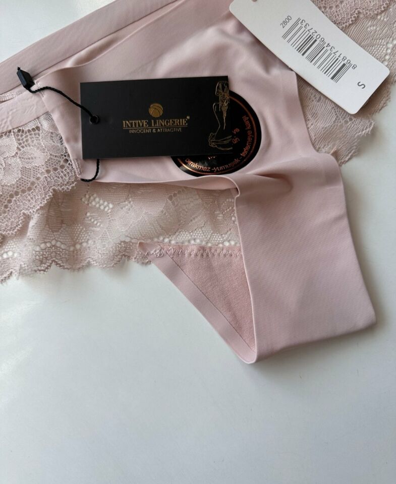 Orijinal Lazer Kesim Üstün Kalite Spandex Invisible Dikişsiz Dantelli Slip/Tanga - 2800 Pudra  - L