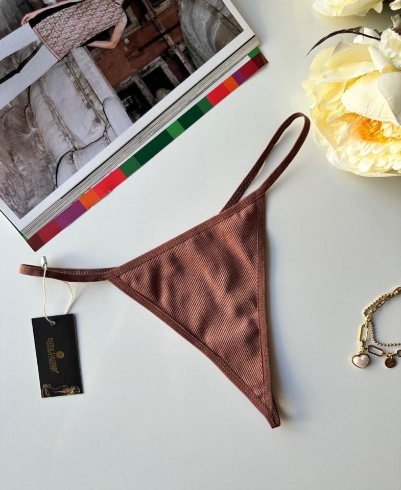 Lenora Kadın Fitilli %97 Pamuklu Günlük Kullanım Kaliteli String Vizon - L