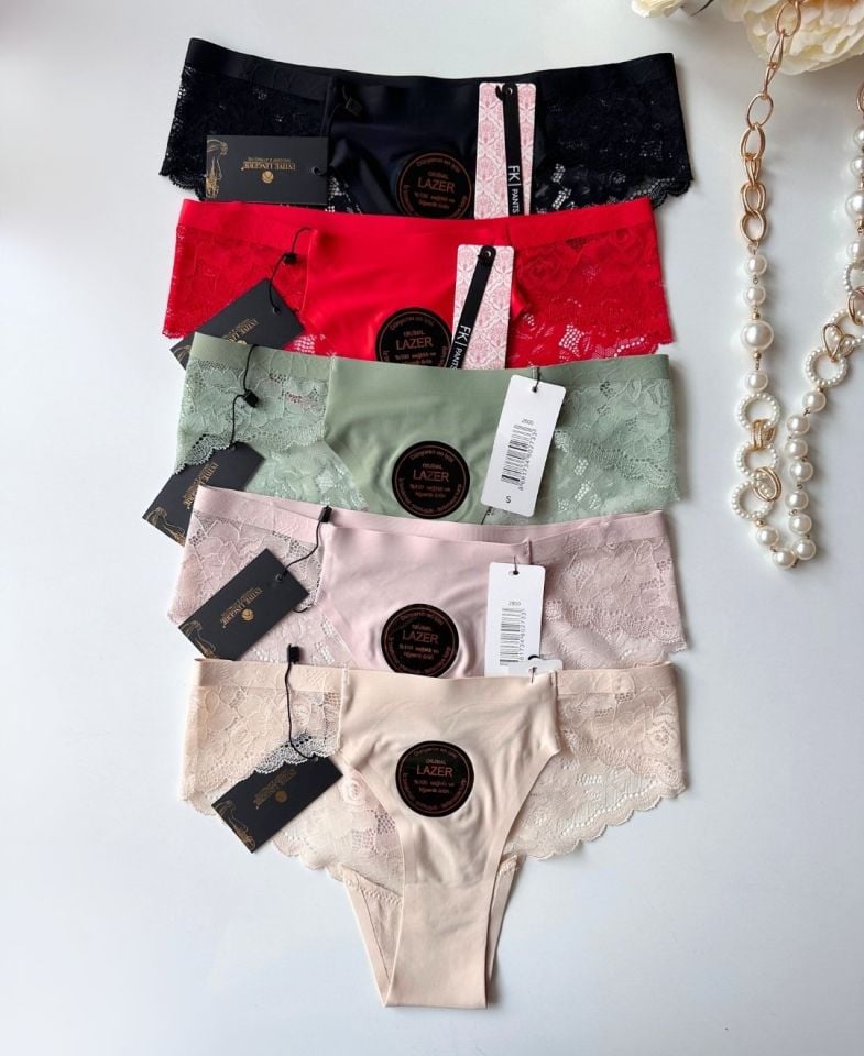 Orijinal Lazer Kesim Üstün Kalite Spandex Invisible Dikişsiz Dantelli Slip/Tanga - 2800 Siyah - S