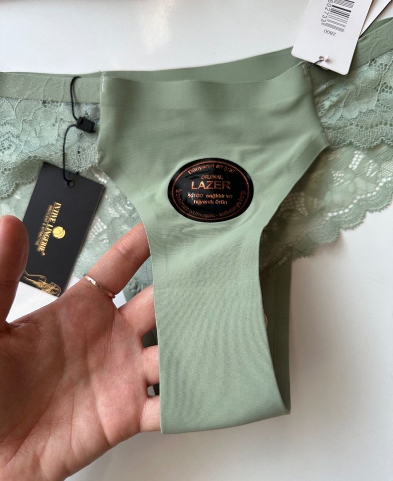 Orijinal Lazer Kesim Üstün Kalite Spandex Invisible Dikişsiz Dantelli Slip/Tanga - 2800 Yeşil - L