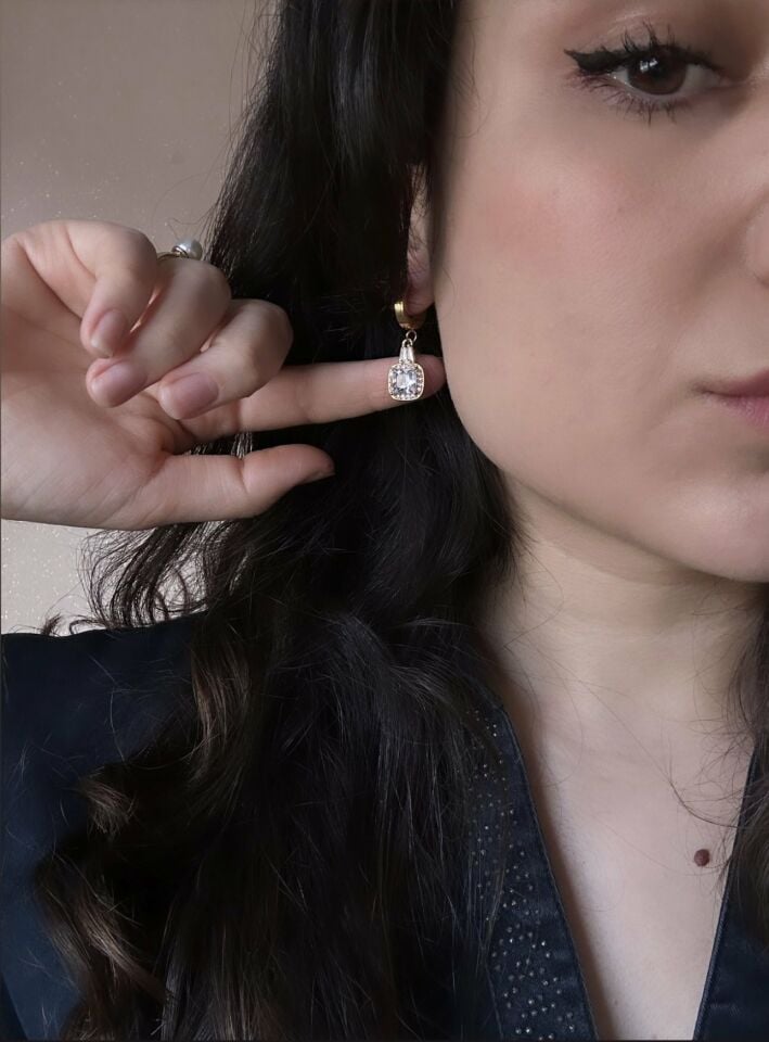 Kadın Swarovski Baget Taşlı Çelik Küpe (Gold ve Gümüş) Gold