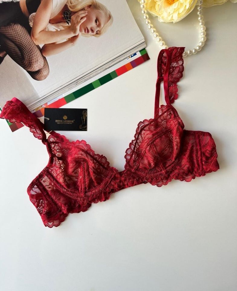 Ava Intive Bordo Dantelli Balenli Kol Detaylı Seksi Sütyen Bordo - L