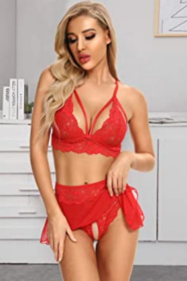 YNT Özel Bölgesi Açık Kırmızı Etekli Bralet Sütyen Takım 16016 Kırmızı - 2XL-3XL