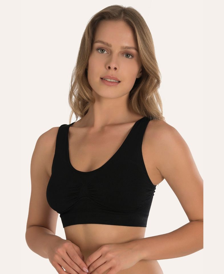 NBB Dikişsiz Seamless Balensiz Cup Takviyeli Spor Sütyeni/Büstiyer/Sütyen-2411 Siyah - XL