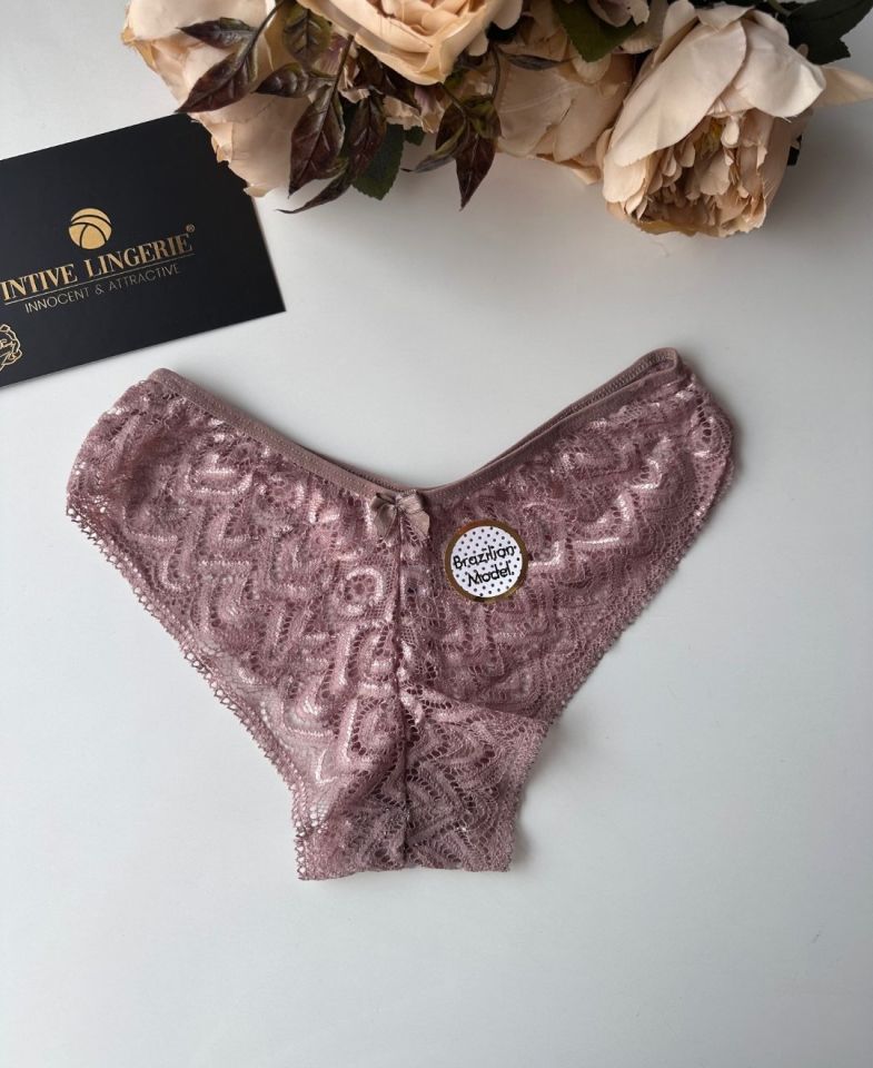 Feel Me Dantelli Ağı Pamuklu Orta Bel Brazilian Külot Bej - XL
