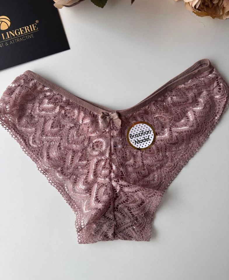 Feel Me Dantelli Ağı Pamuklu Orta Bel Brazilian Külot Bej - XL