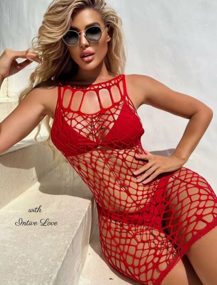 Intive Geniş File Kırmızı Uzun Kollu Mini Çorap Elbise/Babydoll/Pareo Intive Geniş File Kırmızı Uzun Kollu Mini Çorap Elbise/Babydoll/Pareo