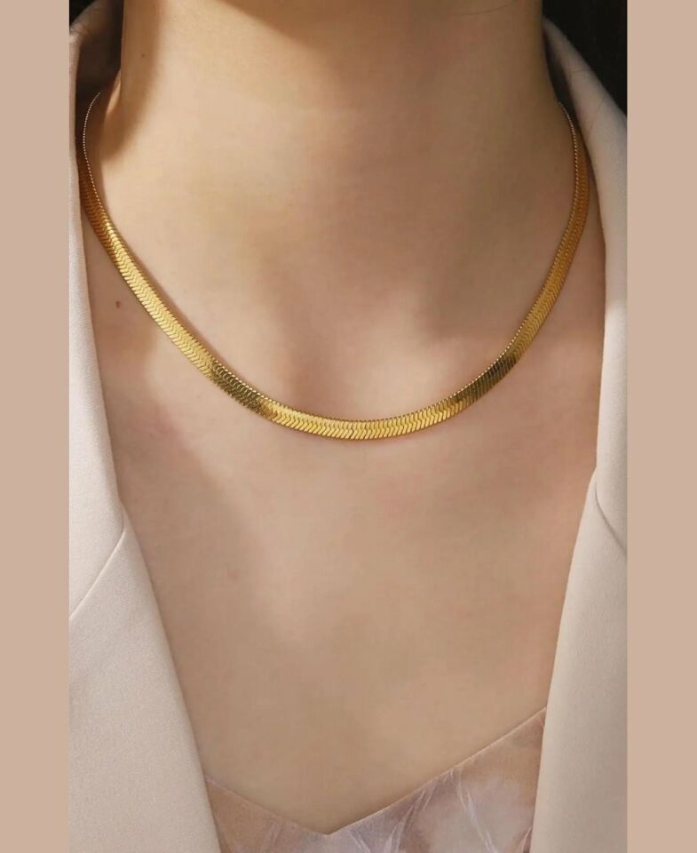 MurayShine Balık Sırt İtalyan Yassı Paslanmaz Çelik Basic Kolye (Gold, Gümüş) Gold - Tek Ebat