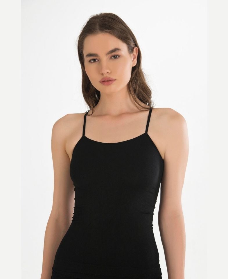 NBB İnce Askılı U Yaka Dikişsiz Seamless Atlet -2433 Siyah - XL