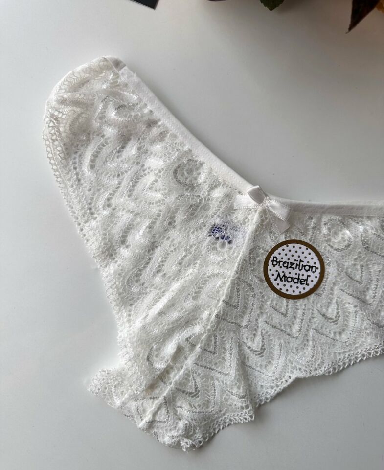 Feel Me Dantelli Ağı Pamuklu Orta Bel Brazilian Külot Beyaz - XL