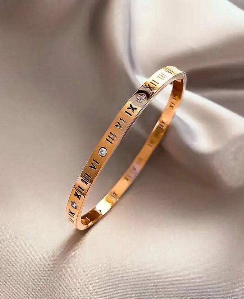 MurayShine Taşlı Romen Rakamlı Modern Çelik Bileklikler Gold