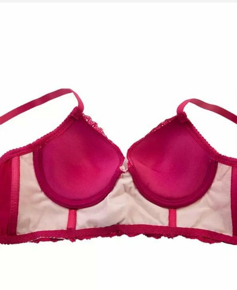 NBB Dantelli Kaplı Balenli Push-up Korse Tasarım Sütyen- 4568 Fuşya - 90B
