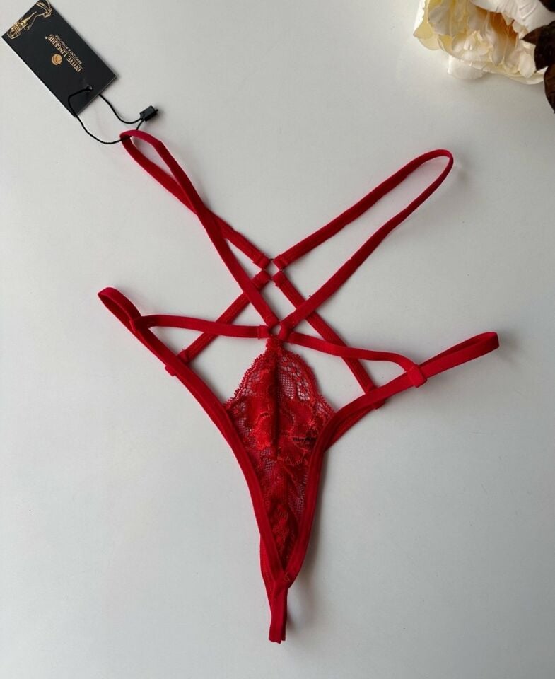 Kadın Dantelli Yüksek Bel Fantezi String/Külot - 102 Kırmızı - L/XL