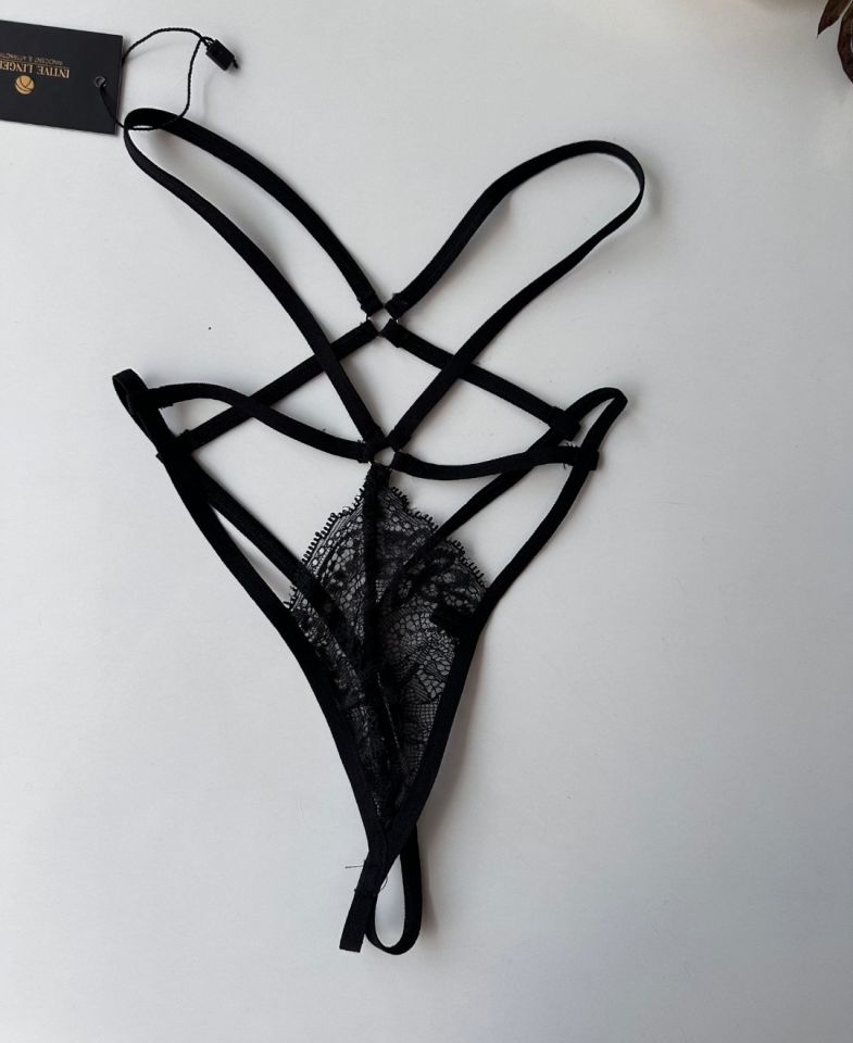 Kadın Dantelli Yüksek Bel Fantezi String/Külot - 102 Siyah - L/XL