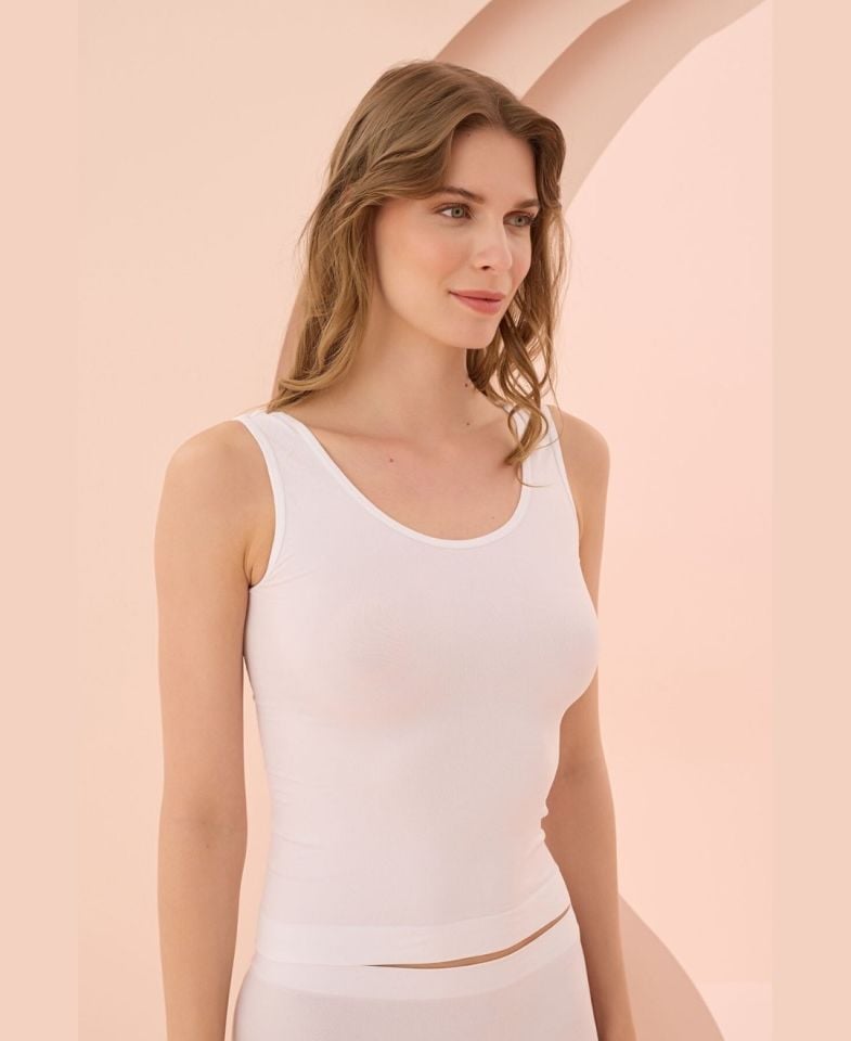 NBB Kalın Askılı U Yaka Dikişsiz Seamless Atlet -2441 Beyaz - XL