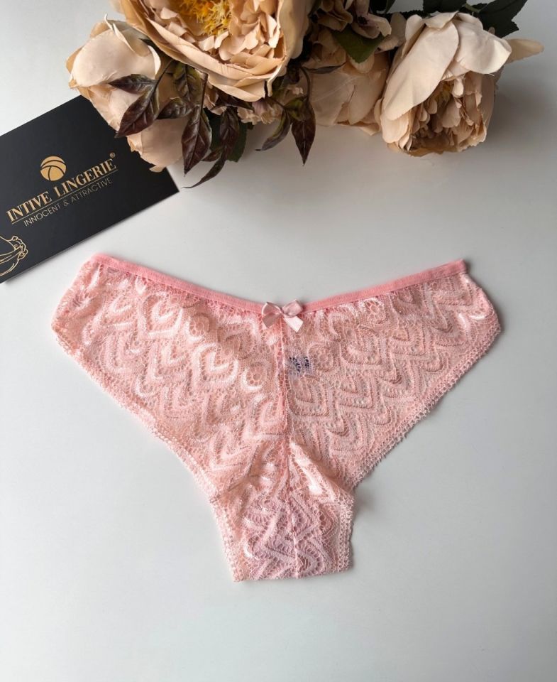 Feel Me Dantelli Ağı Pamuklu Orta Bel Brazilian Külot Pembe - L