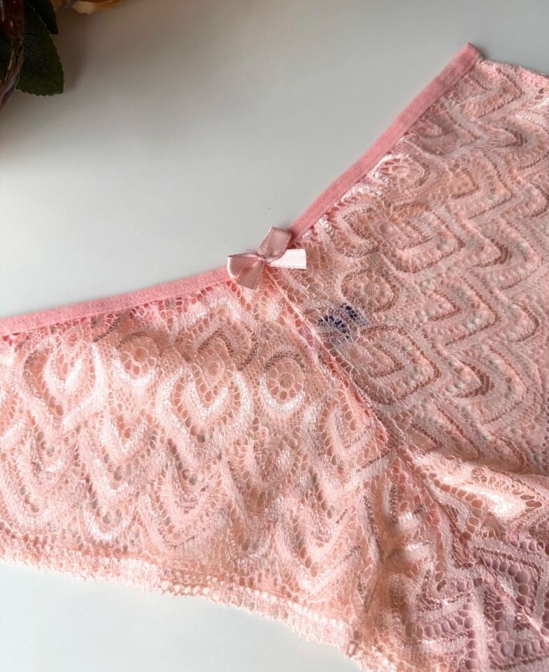 Feel Me Dantelli Ağı Pamuklu Orta Bel Brazilian Külot Pembe - L