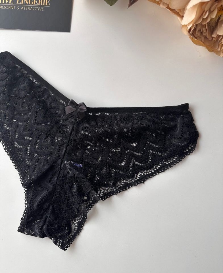 Feel Me Dantelli Ağı Pamuklu Orta Bel Brazilian Külot Siyah - L
