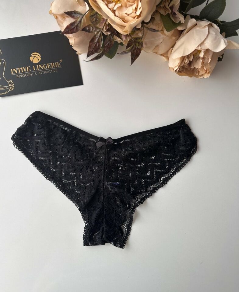 Feel Me Dantelli Ağı Pamuklu Orta Bel Brazilian Külot Siyah - XL