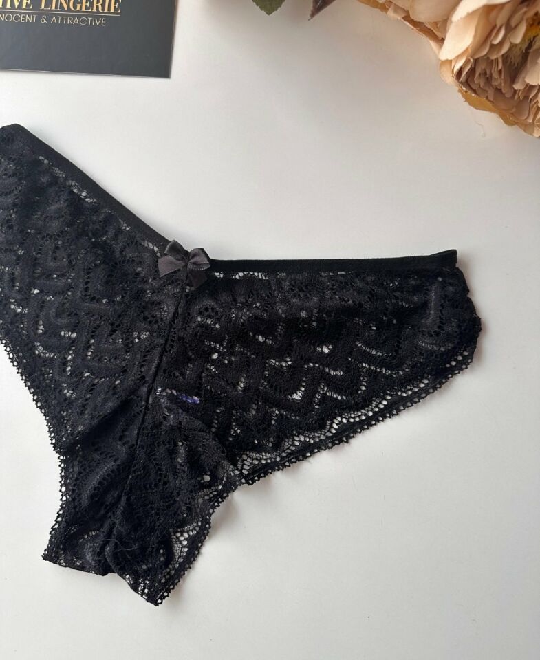 Feel Me Dantelli Ağı Pamuklu Orta Bel Brazilian Külot Siyah - XL