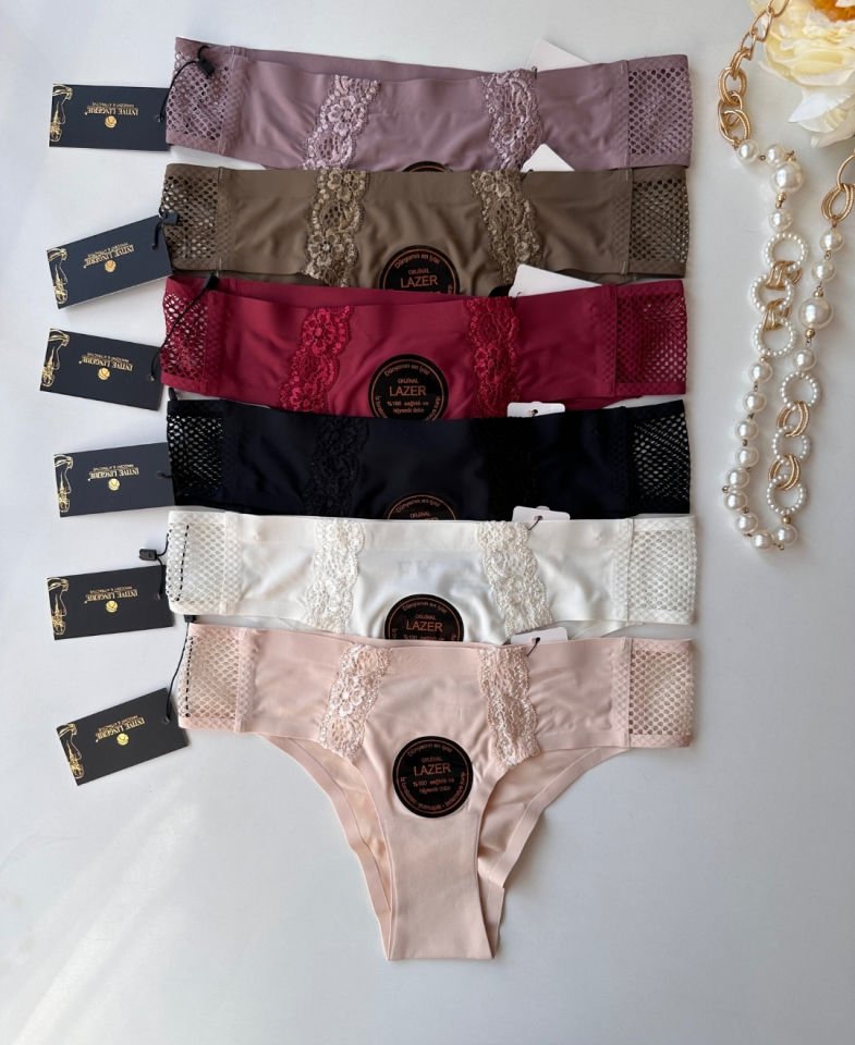 Orijinal Lazer Kesim Üstün Kalite Spandex Invisible Dikişsiz Dantelli Slip- 2804 Siyah - XL