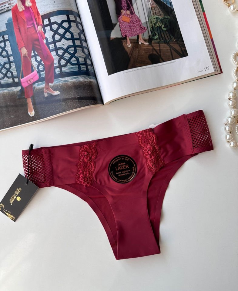 Orijinal Lazer Kesim Üstün Kalite Spandex Invisible Dikişsiz Dantelli Slip- 2804 Siyah - XL