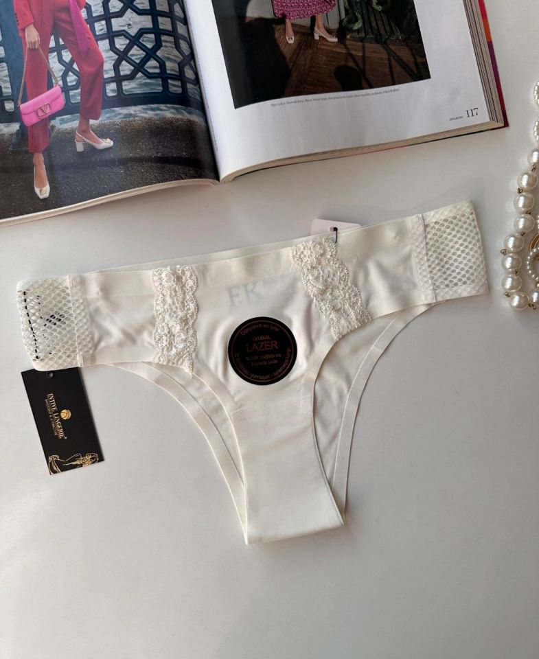 Orijinal Lazer Kesim Üstün Kalite Spandex Invisible Dikişsiz Dantelli Slip- 2804 Beyaz - S
