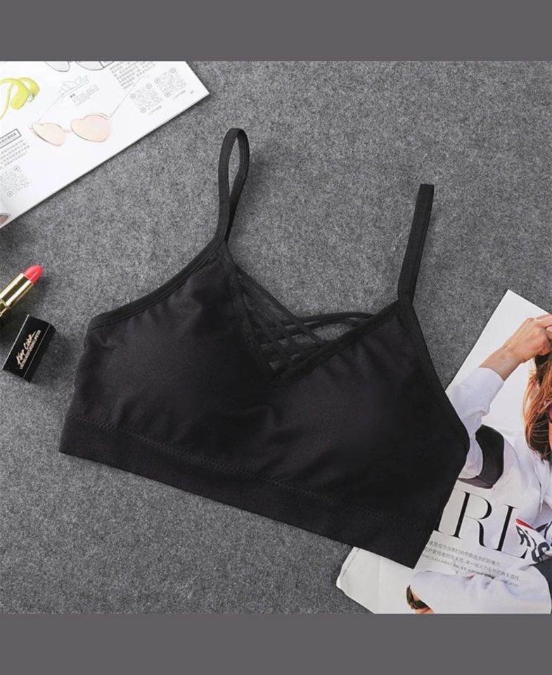 Günlük Kullanım Önü Bağlama Detaylı Padli Yumuşak Bralet Siyah - Tek Ebat