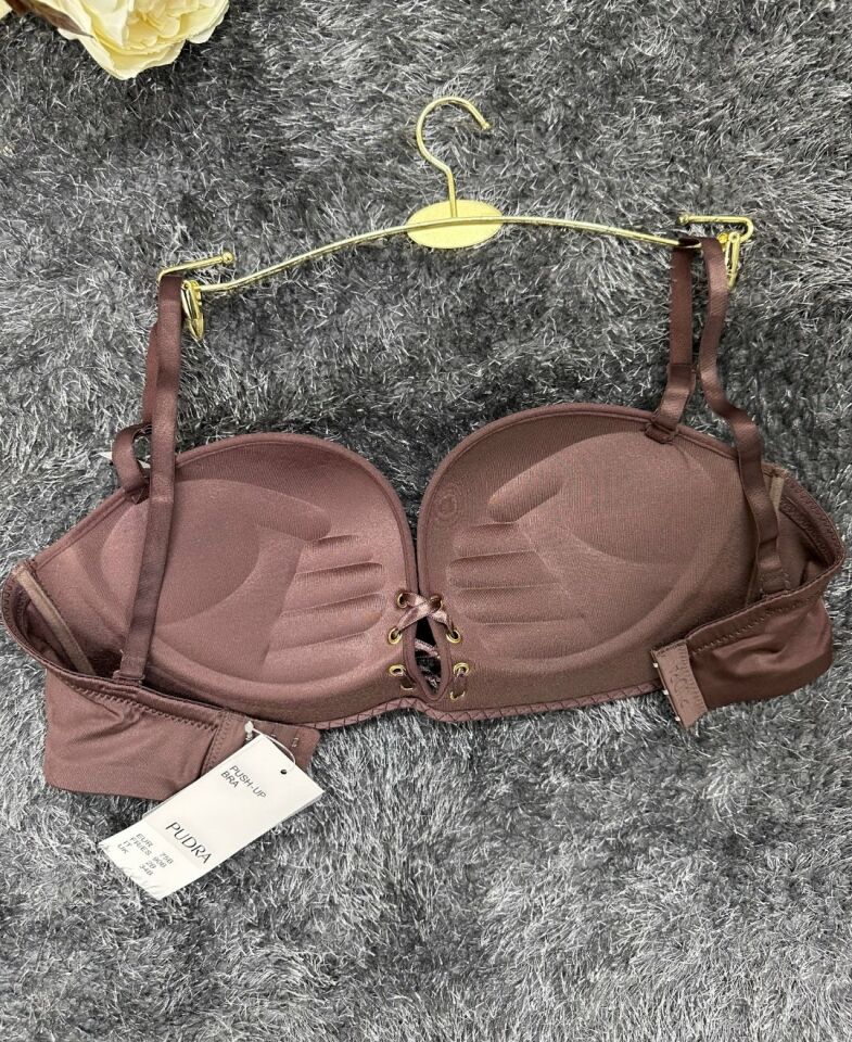 Marissa İthal Dantelli El Cuplı Double Push-up Silikonlu Askılı/Askısız Sütyen Acı Kahve - 75B