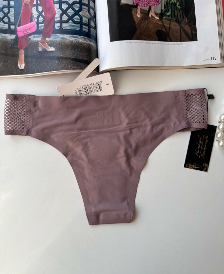 Orijinal Lazer Kesim Üstün Kalite Spandex Invisible Dikişsiz Dantelli Slip- 2804 Gül Kurusu - L