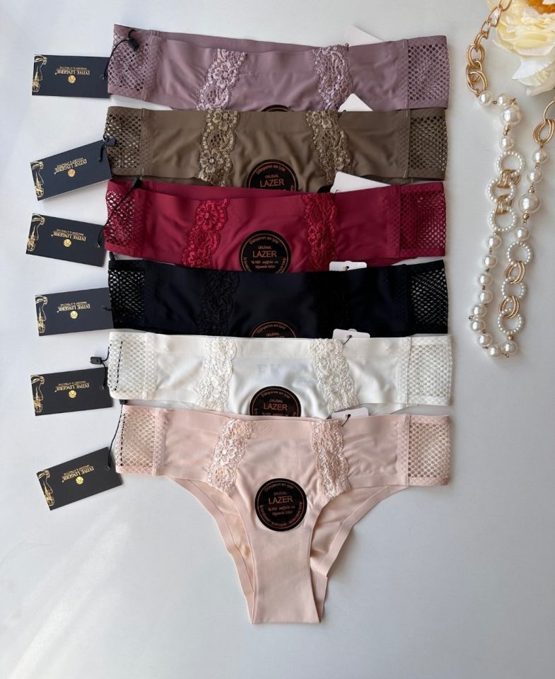 Orijinal Lazer Kesim Üstün Kalite Spandex Invisible Dikişsiz Dantelli Slip- 2804 Gül Kurusu - L
