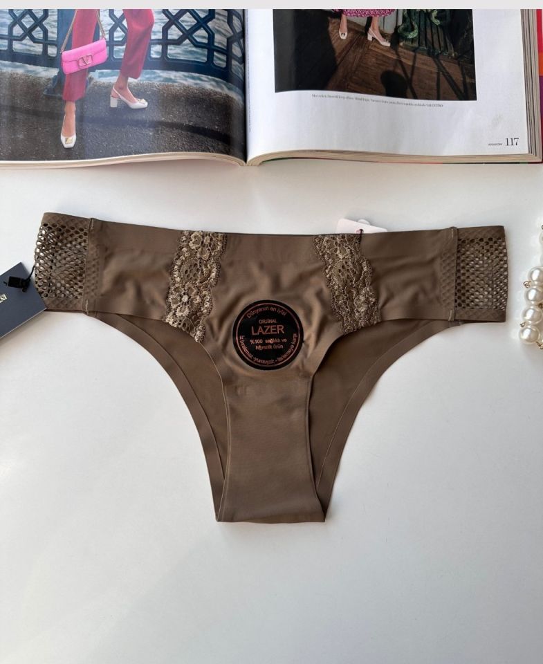 Orijinal Lazer Kesim Üstün Kalite Spandex Invisible Dikişsiz Dantelli Slip- 2804 Haki Yeşil - S