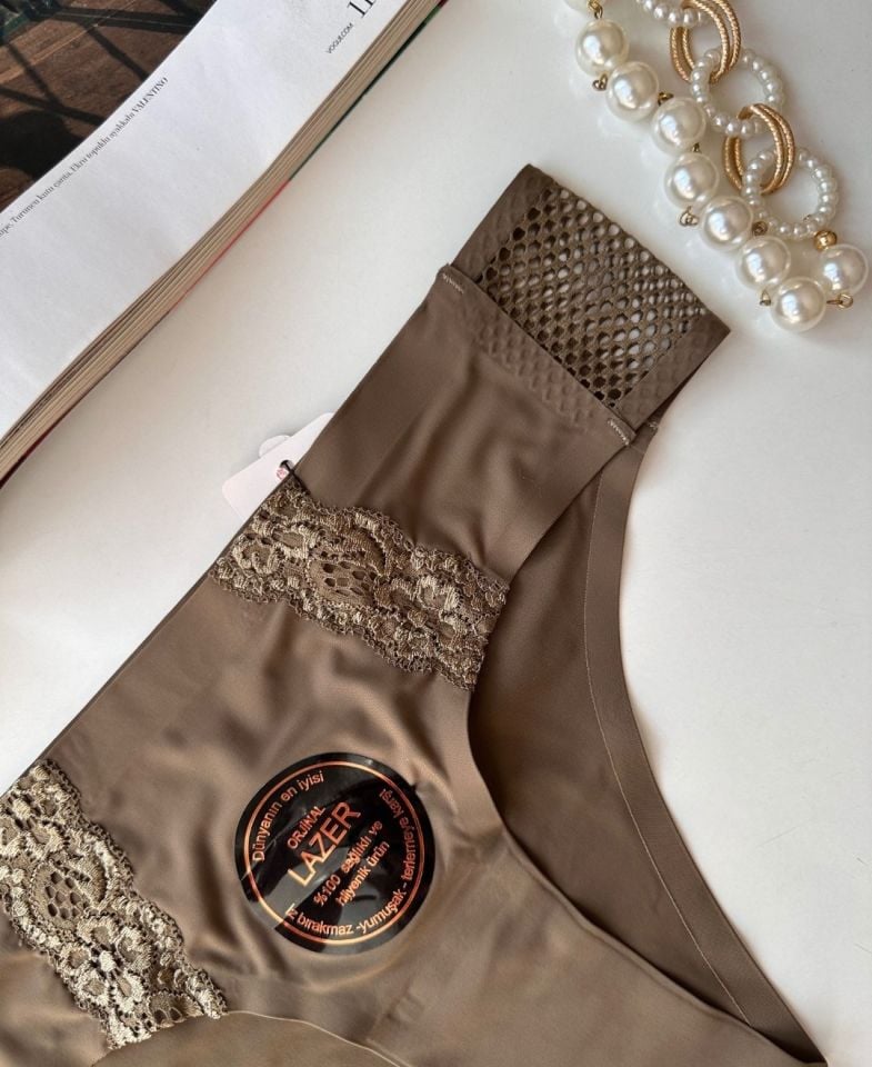 Orijinal Lazer Kesim Üstün Kalite Spandex Invisible Dikişsiz Dantelli Slip- 2804 Haki Yeşil - S