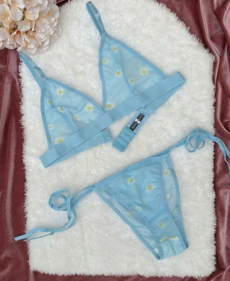 Daisy Kadın Tül Papatya Desenli Transparan Bralet Takım Siyah - L/XL