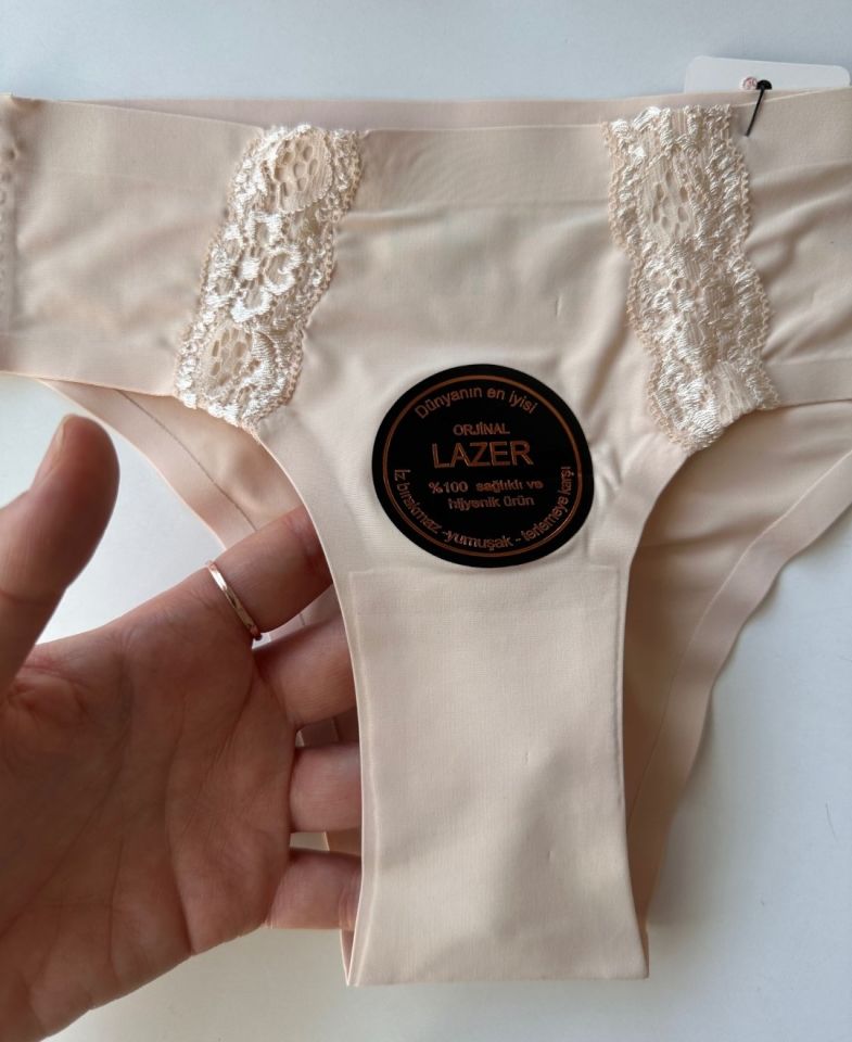 Orijinal Lazer Kesim Üstün Kalite Spandex Invisible Dikişsiz Dantelli Slip- 2804 Pudra  - M