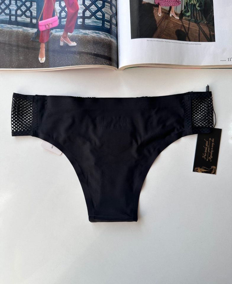 Orijinal Lazer Kesim Üstün Kalite Spandex Invisible Dikişsiz Dantelli Slip- 2804 Siyah - M