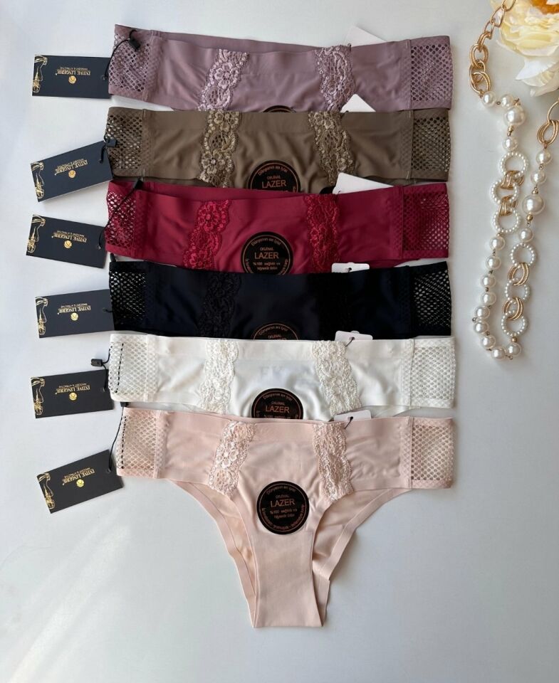 Orijinal Lazer Kesim Üstün Kalite Spandex Invisible Dikişsiz Dantelli Slip- 2804 Siyah - M