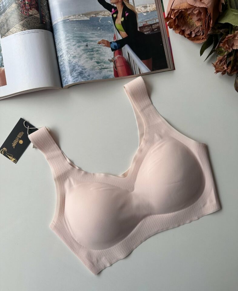 Carla Balensiz Dikişsiz Push-up Invisible Ice-Silk (Görünmez) Sütyen - İthal Bra Pudra  - 2XL