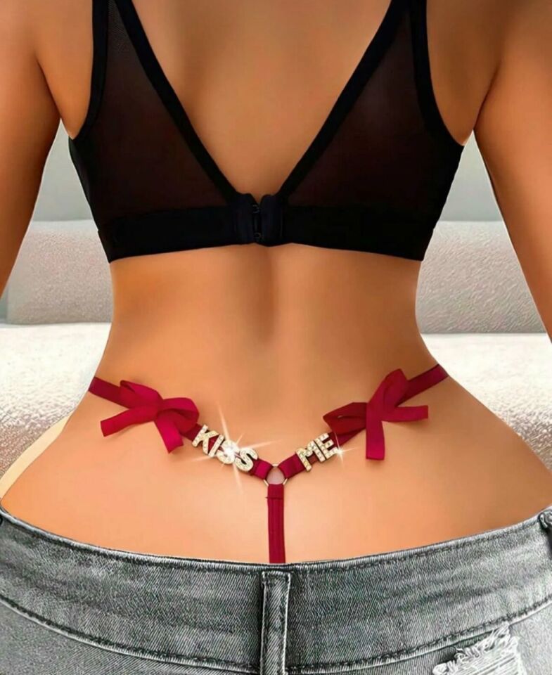 Kadın Bordo Taşlı -Kiss Me- Yazılı G-string-8023 Bordo - L/XL