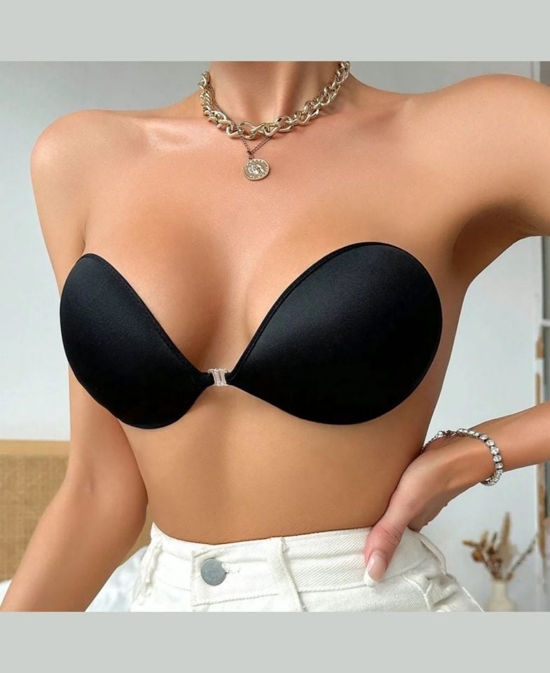 Intive Yapışkan Straplez Double Push-up El Cuplı Sırtsız Dekolte Sütyen-1326 Siyah - XL