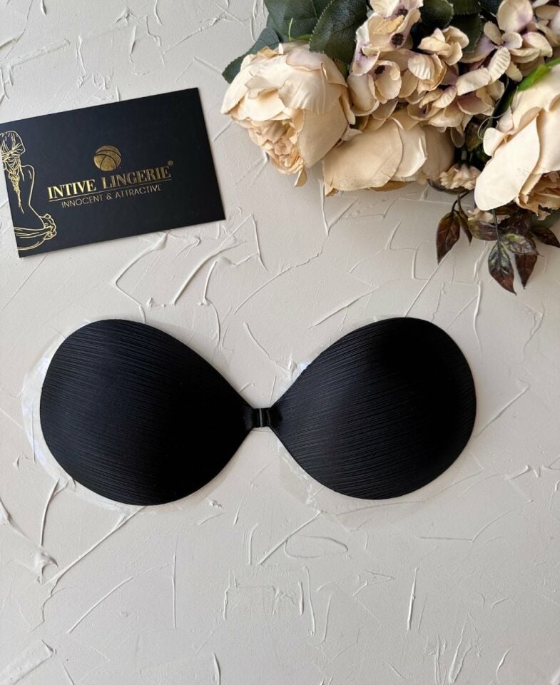 Intive Yapışkan Straplez Double Push-up El Cuplı Sırtsız Dekolte Sütyen-1326 Siyah - XL